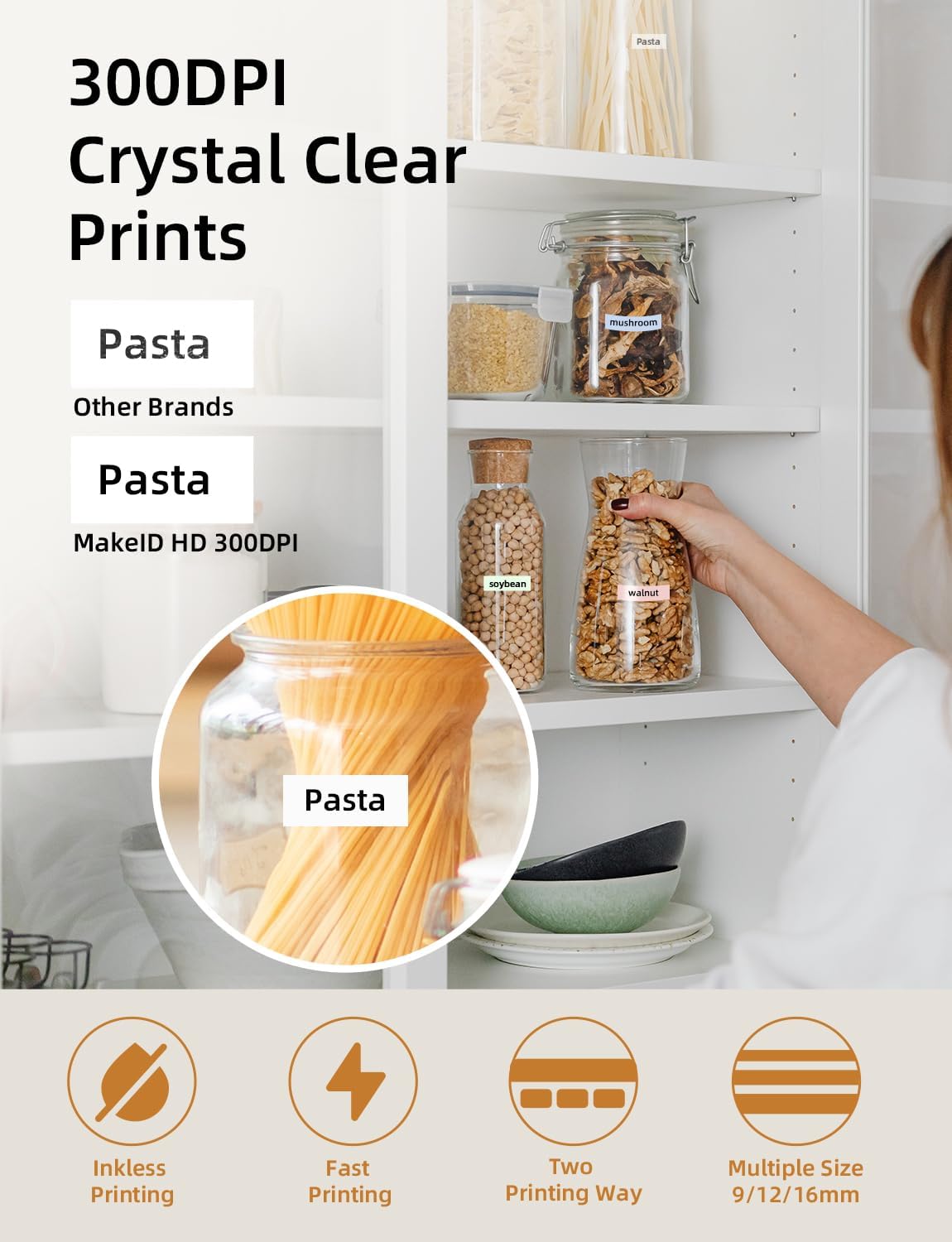 Makeid L1 HD Label Maker Machine with Tape - Portable & Rechargeable Label Makers Compatible with 9 12 16mm Waterproof Tape - Mini Bluetooth Labeler for Organizing Office Home School - 300DPI