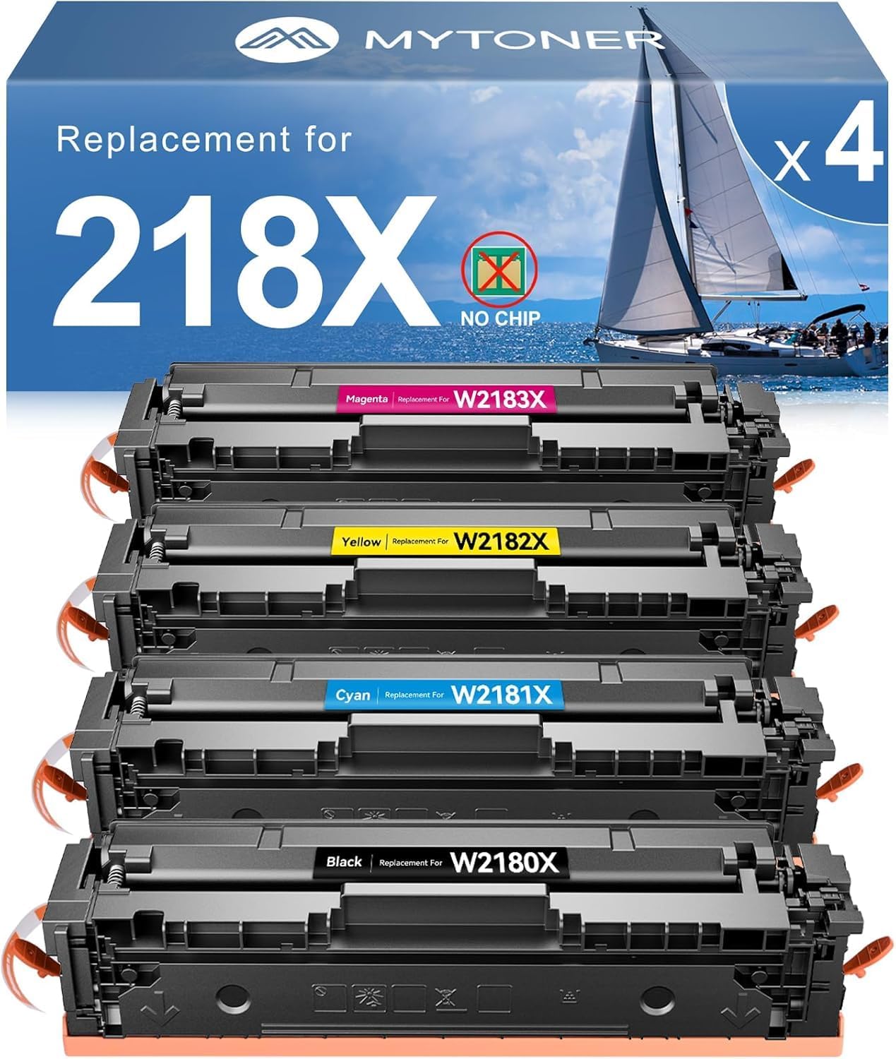 MYTONER 218X Toner Cartridges 4 Pack (NO CHIP) Compatible Replacement for HP 218X 218A W2180X W2180A for Color Laserjet MFP 3301fdw 3301cdw 3301sdw Pro 3201dw Printer High Yield Ink B/C/M/Y