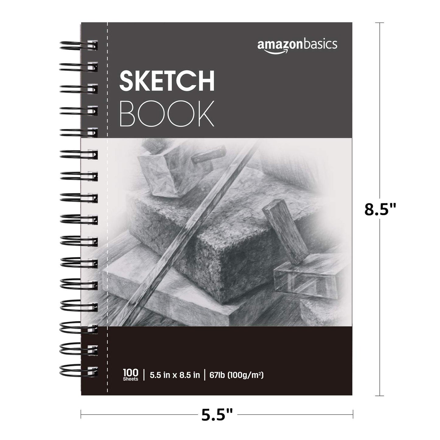 Amazon Basics Sketch Pad for Artists, 67 lb. / 100 gsm, 100 Sheets, 5.5"x8.5", White