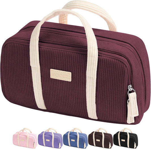 Sooez Large Pencil Case Pouch, Extra Big Pencil Bag with 5 Compartments, Pen Case Wide Opening, Soft Corduroy Pen Bag Organizer with Zipper, Cute Aesthetic School Supplies for Teen Girls, Red