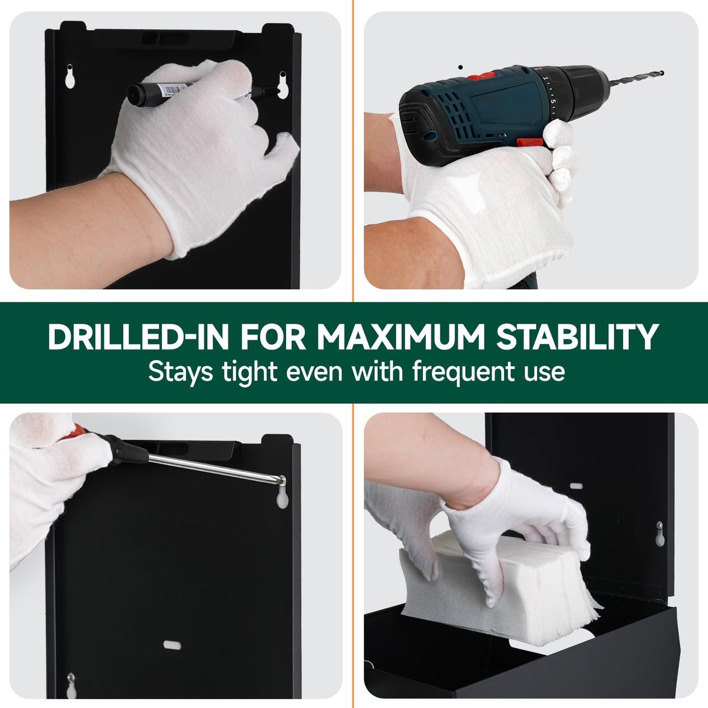 Wall Mount Paper Towel Dispenser 250-Sheet Capacity Matte Black Stainless Steel Lockable Fits Multifold/Z-Fold Towels (Folded Size ≤ 10.6" x 3.9")