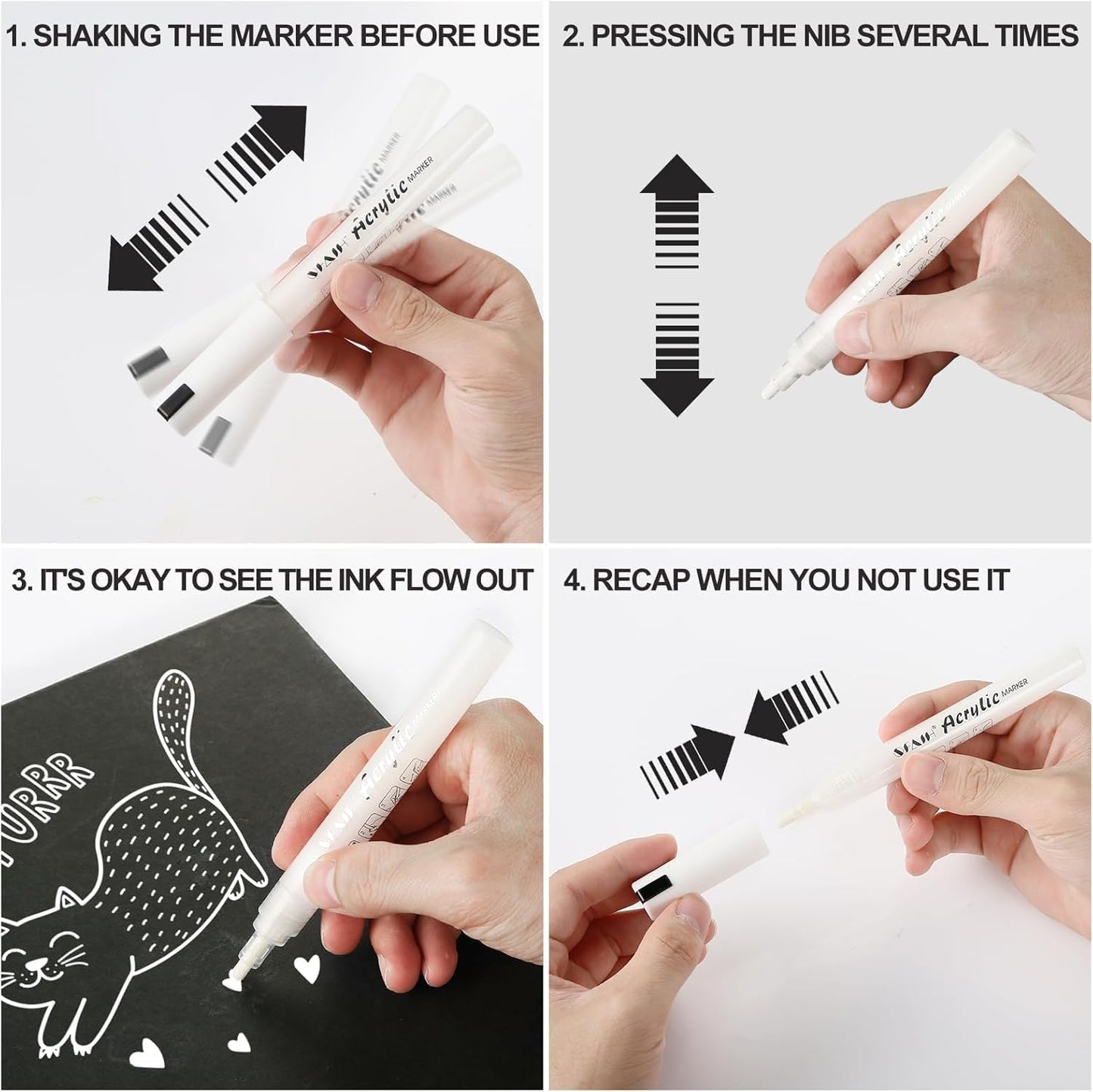 SFAIH White & Black Paint Markers Pens - 4 Pack 0.7MM Fine Tip Acrylic Markers for Rock Painting, Wood, Metal, Fabric, Plastic, Canvas, Glass, Ceramic, Diy Crafts, Drawing, Tire