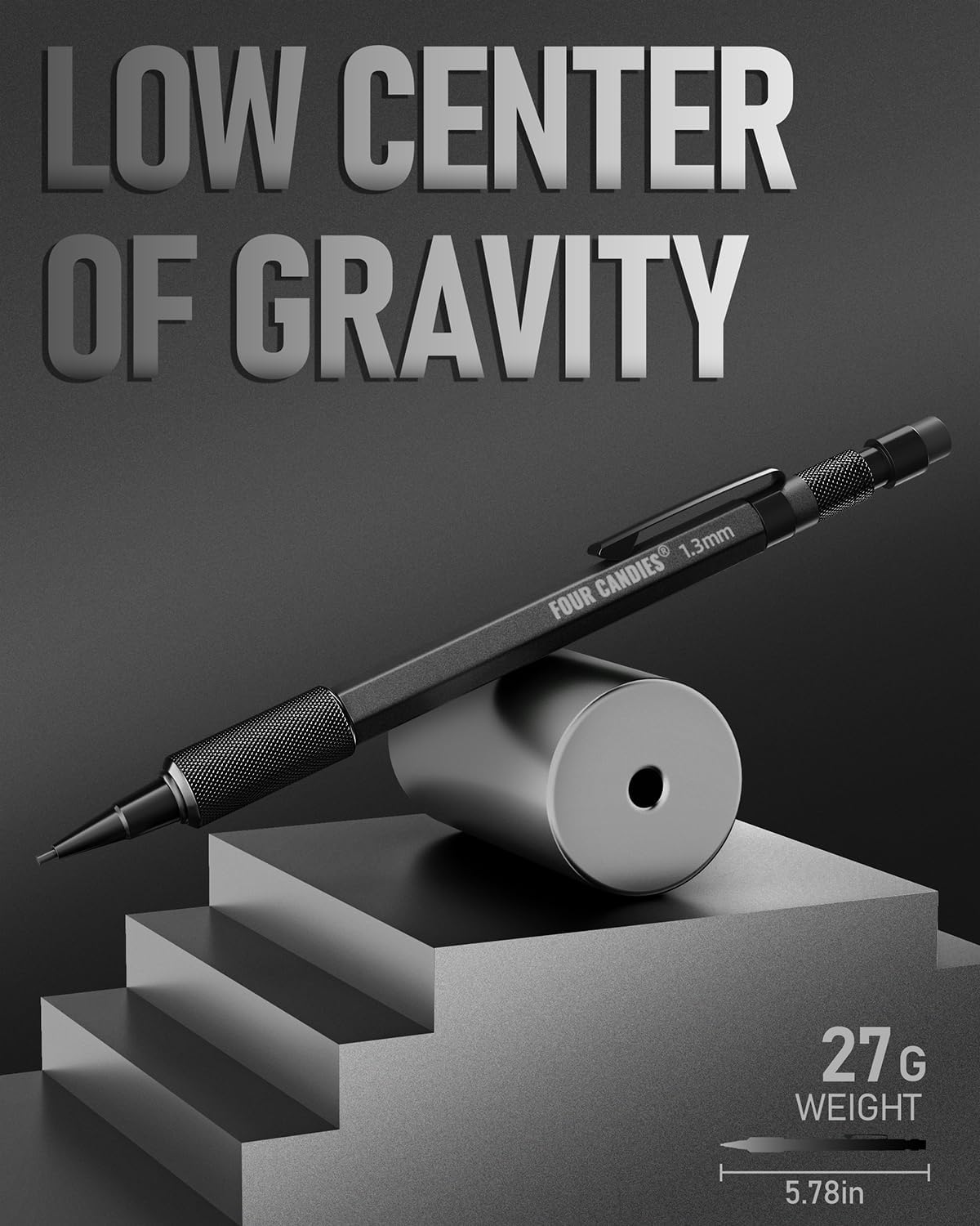 Four Candies 1.3mm Mechanical Pencil Set with 72 Lead Refill, 3PCS Metal Weatherproof Body Heavy Duty Carpenter Pencil, 3 Eraser, 16 Eraser Refill, for Outdoor Woodworking Drafting Marking with Case