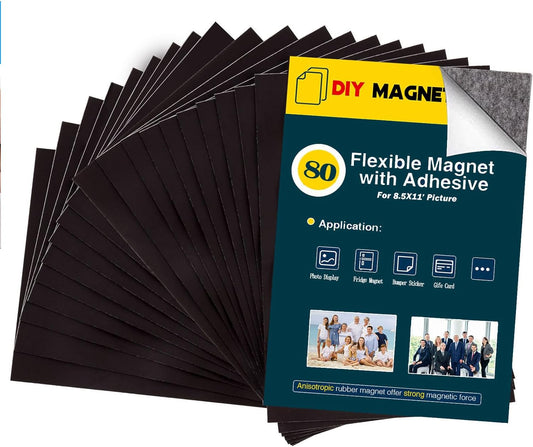 8.5X11 Inches Adhesive Magnet Sheets for Letter Size (Bulk 80 Pieces),Magnetic Sheets with Self-Stick Adhesive for Classroom/School