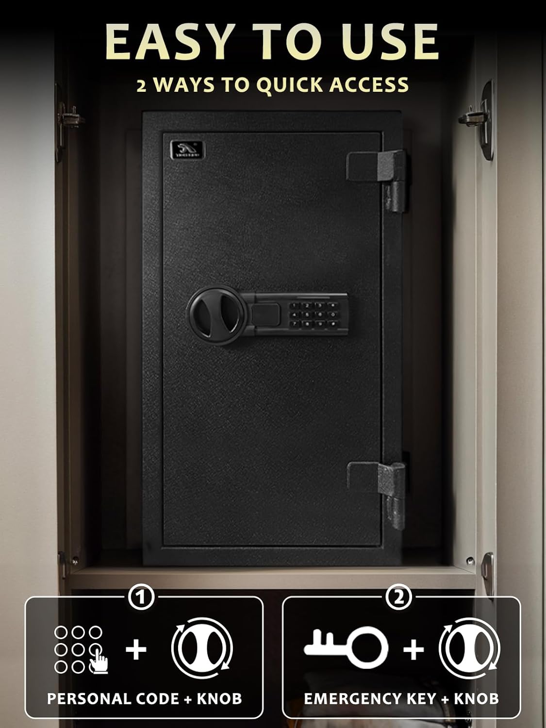 TIGERKING Fireproof Safe Box, 3.47 Cubic Feet Home Safe Box with Drawer, Large Steel Digital Safes for Home and Office