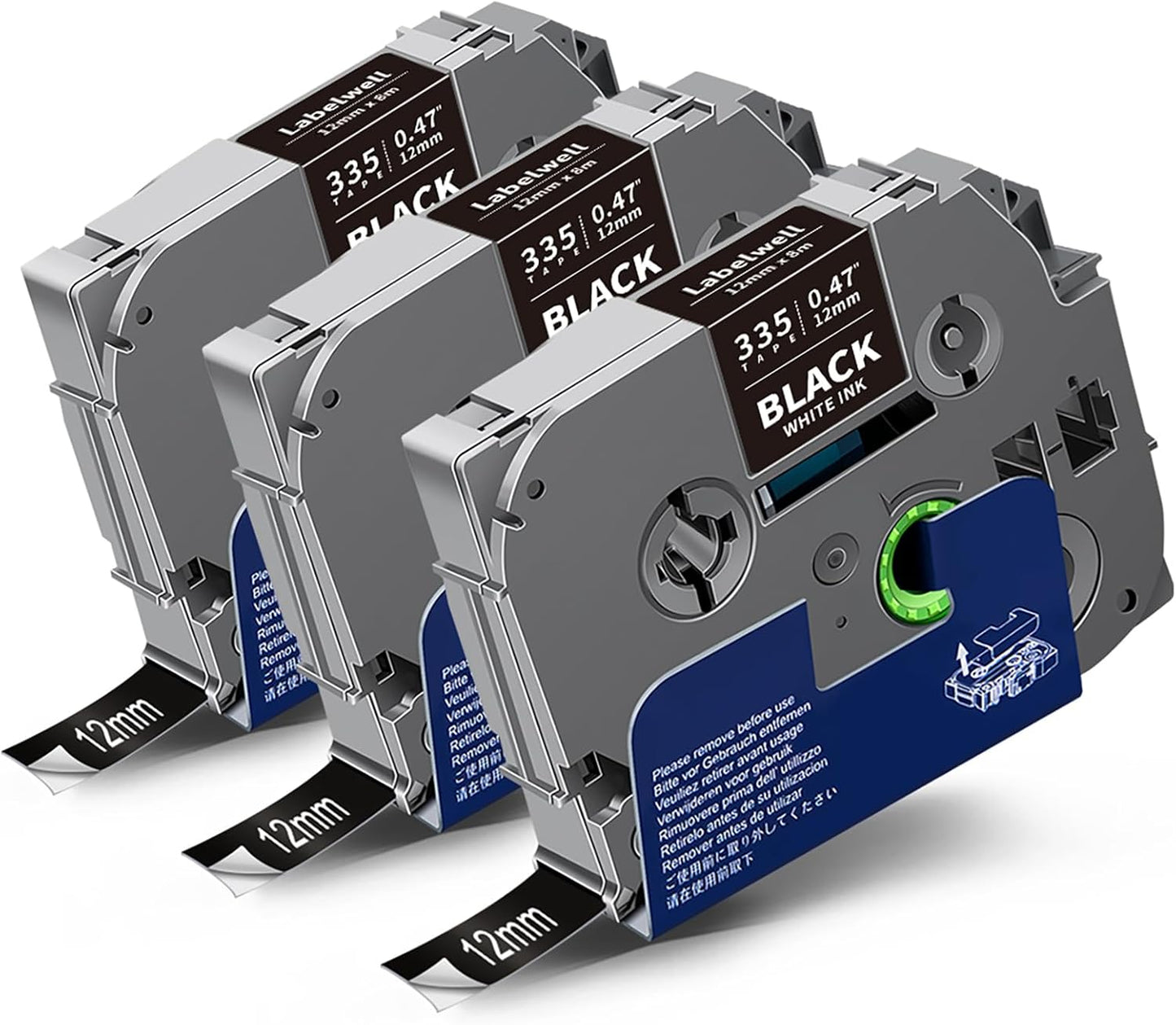 3-Pack Tze 12mm 0.47 Inch Laminated White on Black Compatible with P Touch Label Tape TZ TZe-335 TZe335 Refills for Ptouch PT-H110 D200 D210 D220 D400 PT-D600 Label Maker