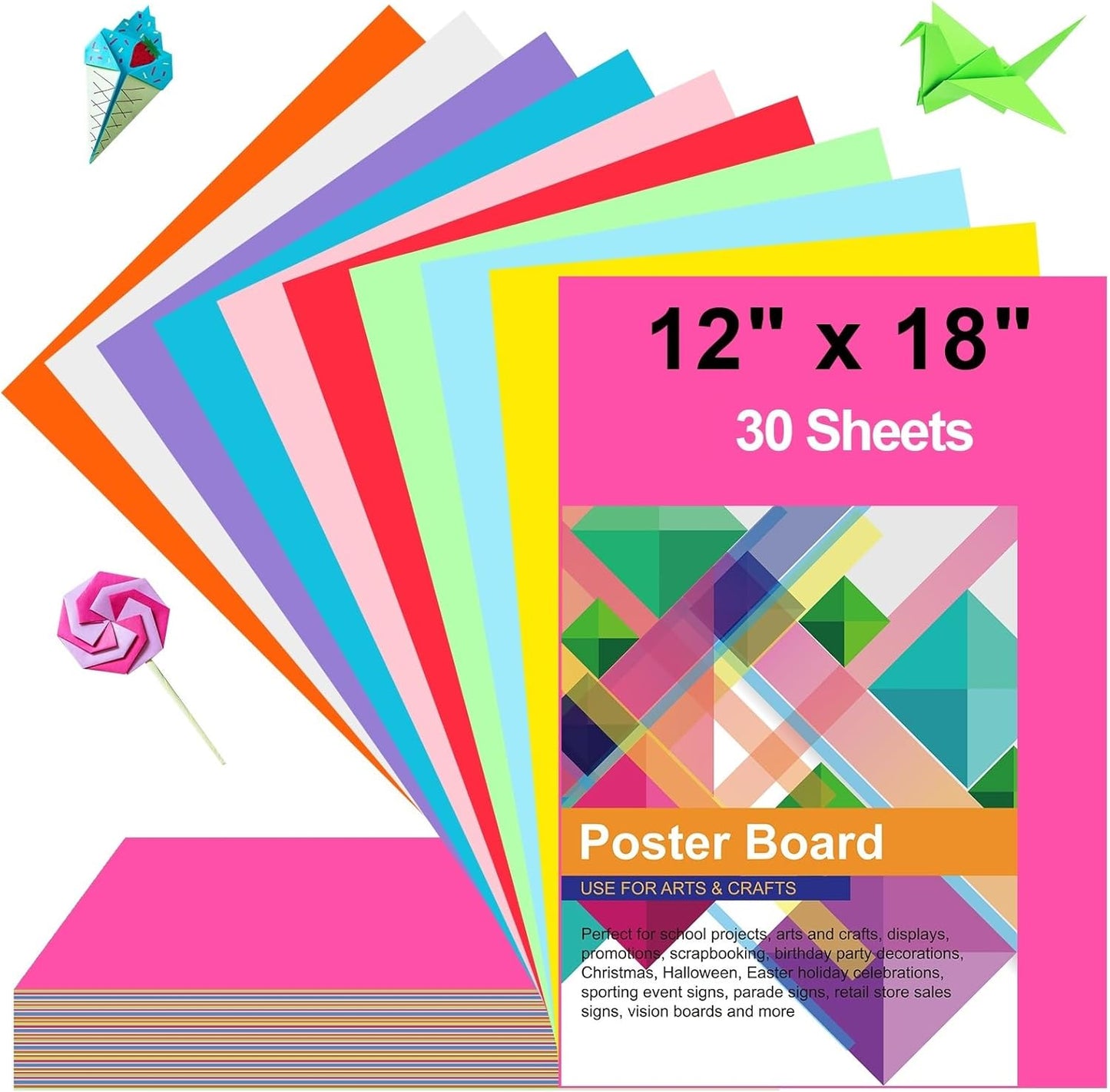 30 Pcs Poster Board Colorful Paper 12x18, ROOKEA Vision Boards Bulk Blank Graphic Display Posterboard Card Paper for Kids School Classroom Arts Craft Projects Drawing Scrapbooking