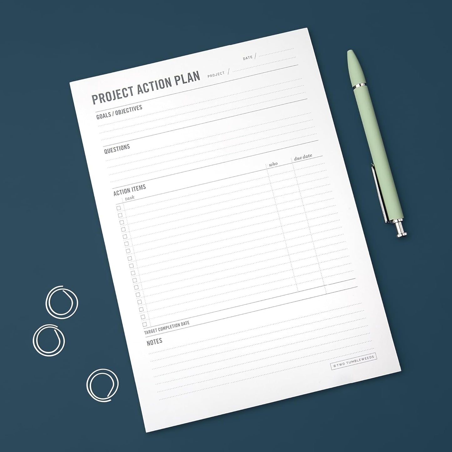 Two Tumbleweeds - Project Planner Notepad - 7 x 10” Planning Pad for Project Management with Checklist, Action Items, Notes - Task Planner - To Do List Organizer For Work & School - 50 Sheets