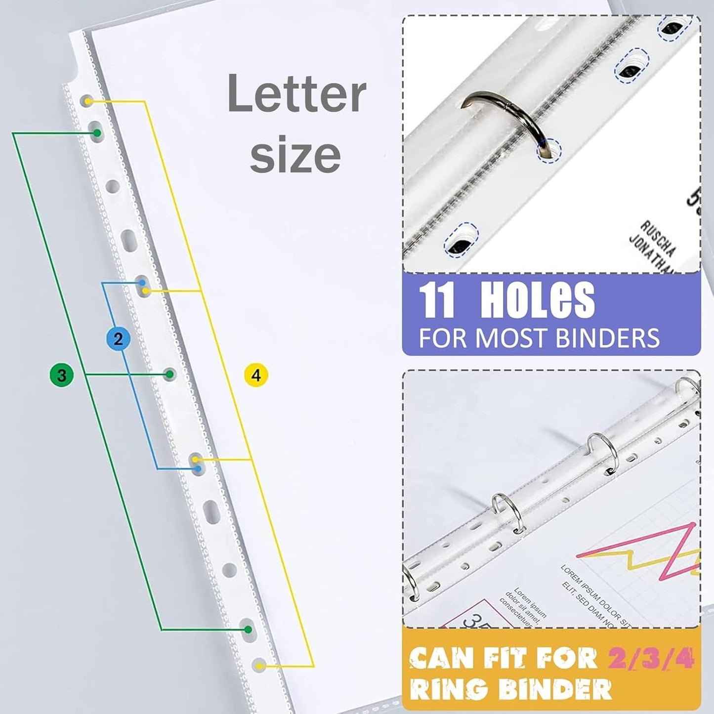 5 Set of 40 Pack Sheet Protectors 8.5 x 11 Inch, Letter Size Sleeves Binder Index, Dividers Pocket for 2/3/4 Ring Binder Dividers with 8 Tabs, Clear Page Protectors Organizer for School Home Office