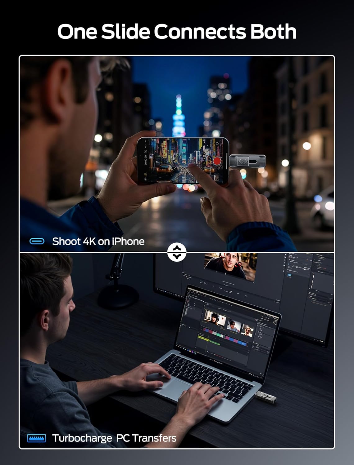 MOVE SPEED 256GB Solid State Drives with Dual Ports & Push-Pull Design — 560MB/s Read Speed, Type C + USB 3.2 Drive Portable ssd for iPhone 15/16/Android/Mac