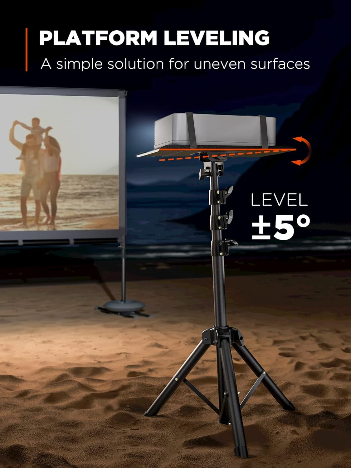 AMADA HOMEFURNISHING Foldable Projector Tripod, Multipurpose Laptop Stand with Removable Mouse Tray, Adjustable Height 25-63 Inch, Outdoor Movie Projector Stand, AMPS03