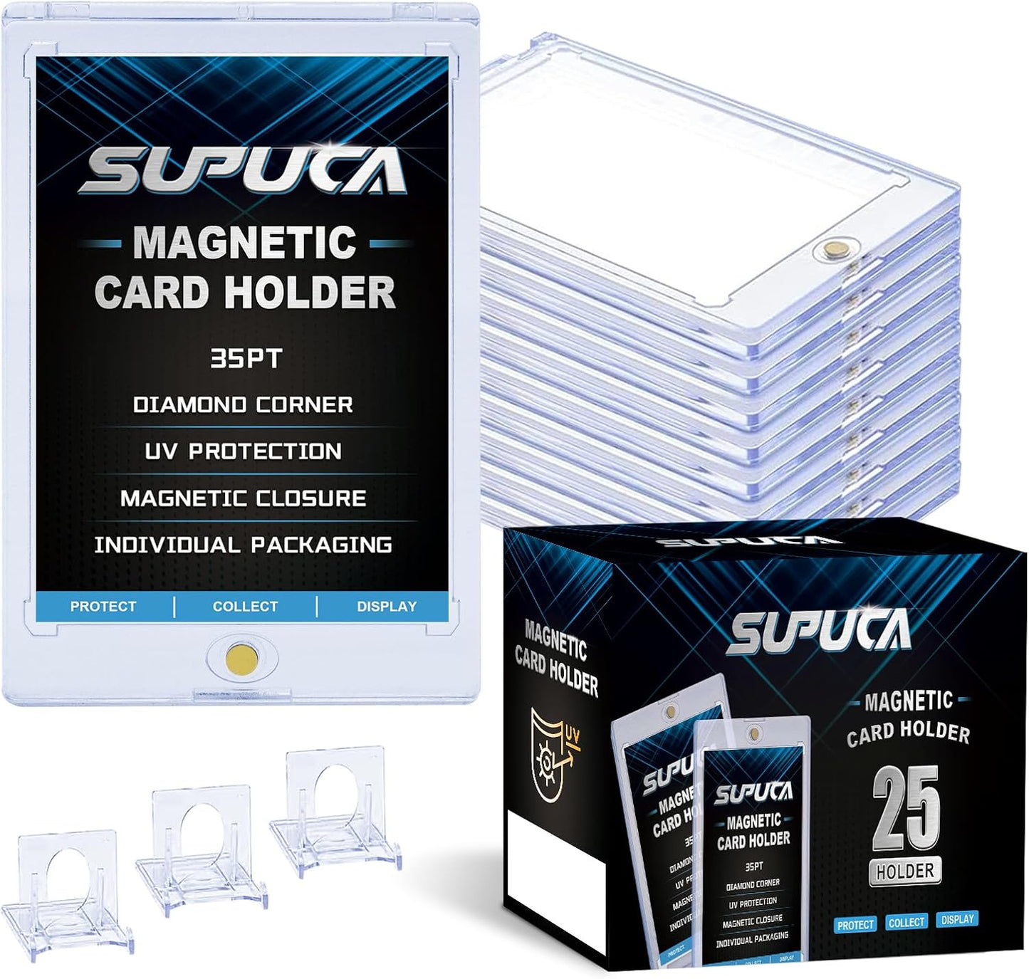 25ct Magnetic Card Holder 35PT, One Touch Protector for Trading Cards, Hard Plastic Sleeves Display Case for Baseball and Sports Cards