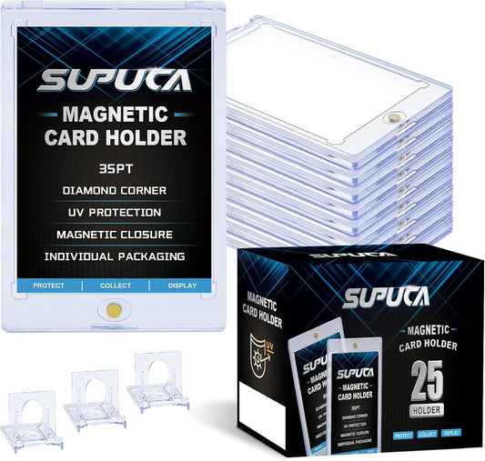 25ct Magnetic Card Holder 35PT, One Touch Protector for Trading Cards, Hard Plastic Sleeves Display Case for Baseball and Sports Cards