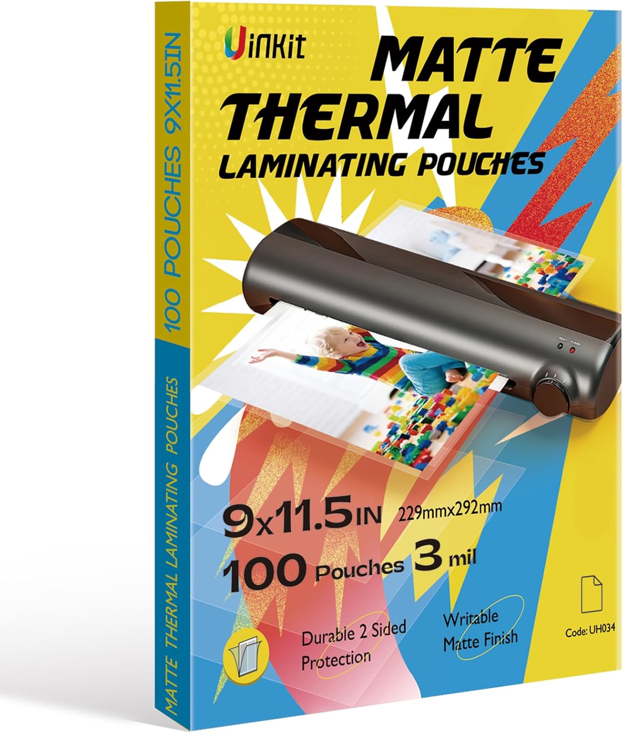 Uinkit Matte Thermal Laminating Pouches 9 x 11.5 Inches 3 Mil Thick Matte Finish 100 Sheets Large Package Fitted for Letter Size Laminating Sheets 8.5 x 11