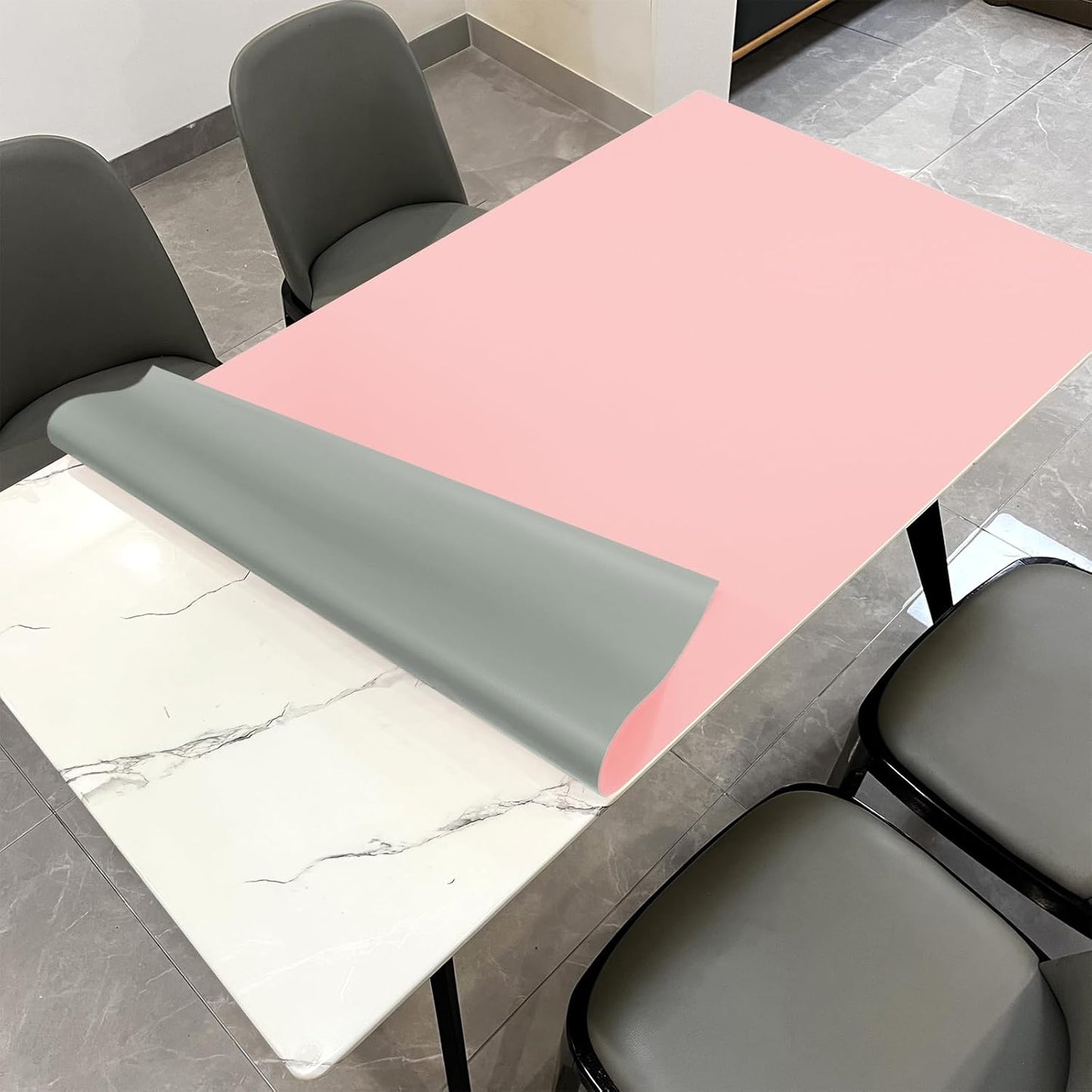 Leather Table Cover,1.8mm Thick,30x48 Inch Desk Cover,Large Desk Mat,Table Protector,Table Cover Protector,Desk Top Cover,Table Tops Cut to Size(Pink+Silvery,30x48)
