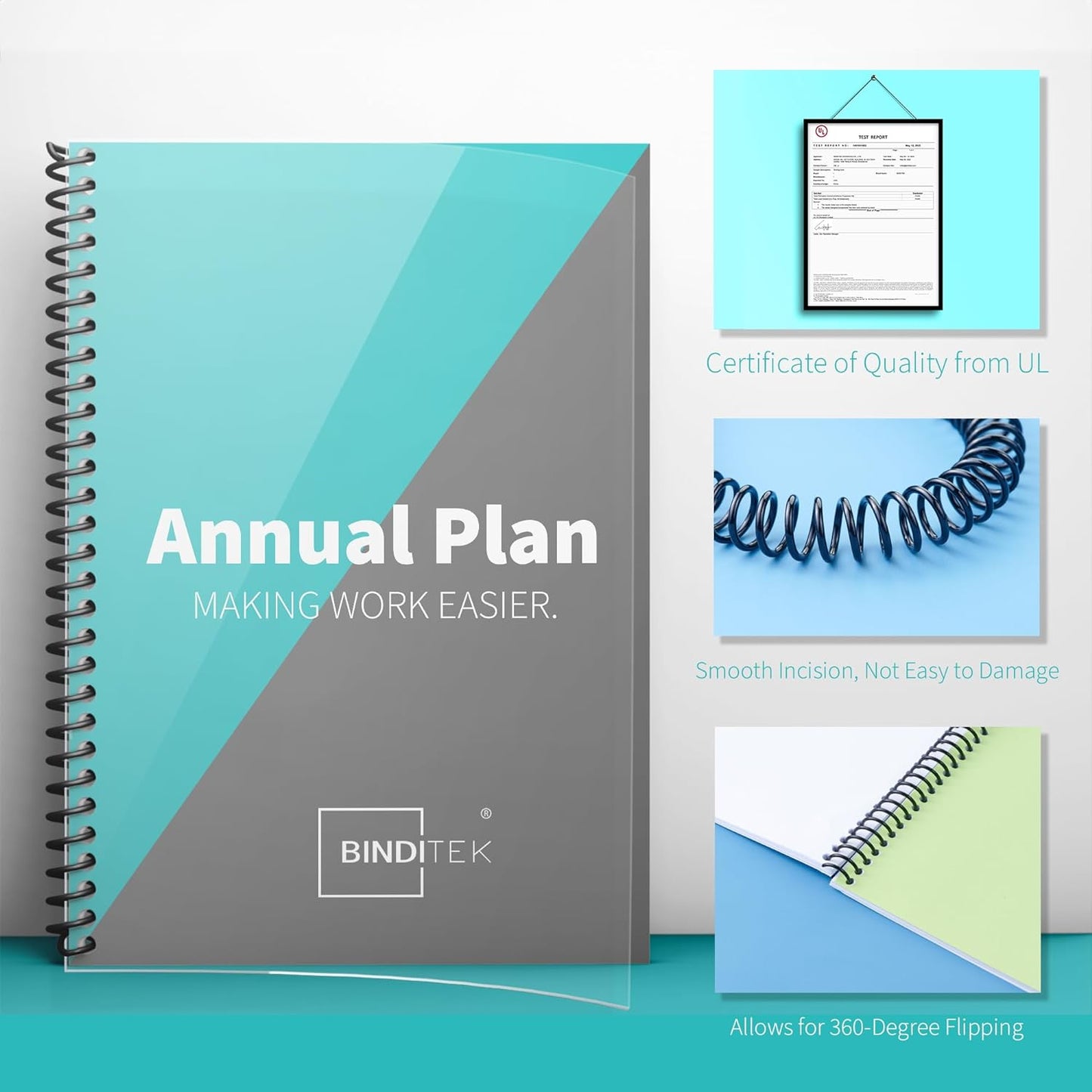 Binditek 100 Pack Plastic Spiral Binding Coils, 16mm(5/8"), 140 Sheet Capacity, 4:1 Pitch, Black, 48 Loops, for Letter Size, for Students and Coworkers