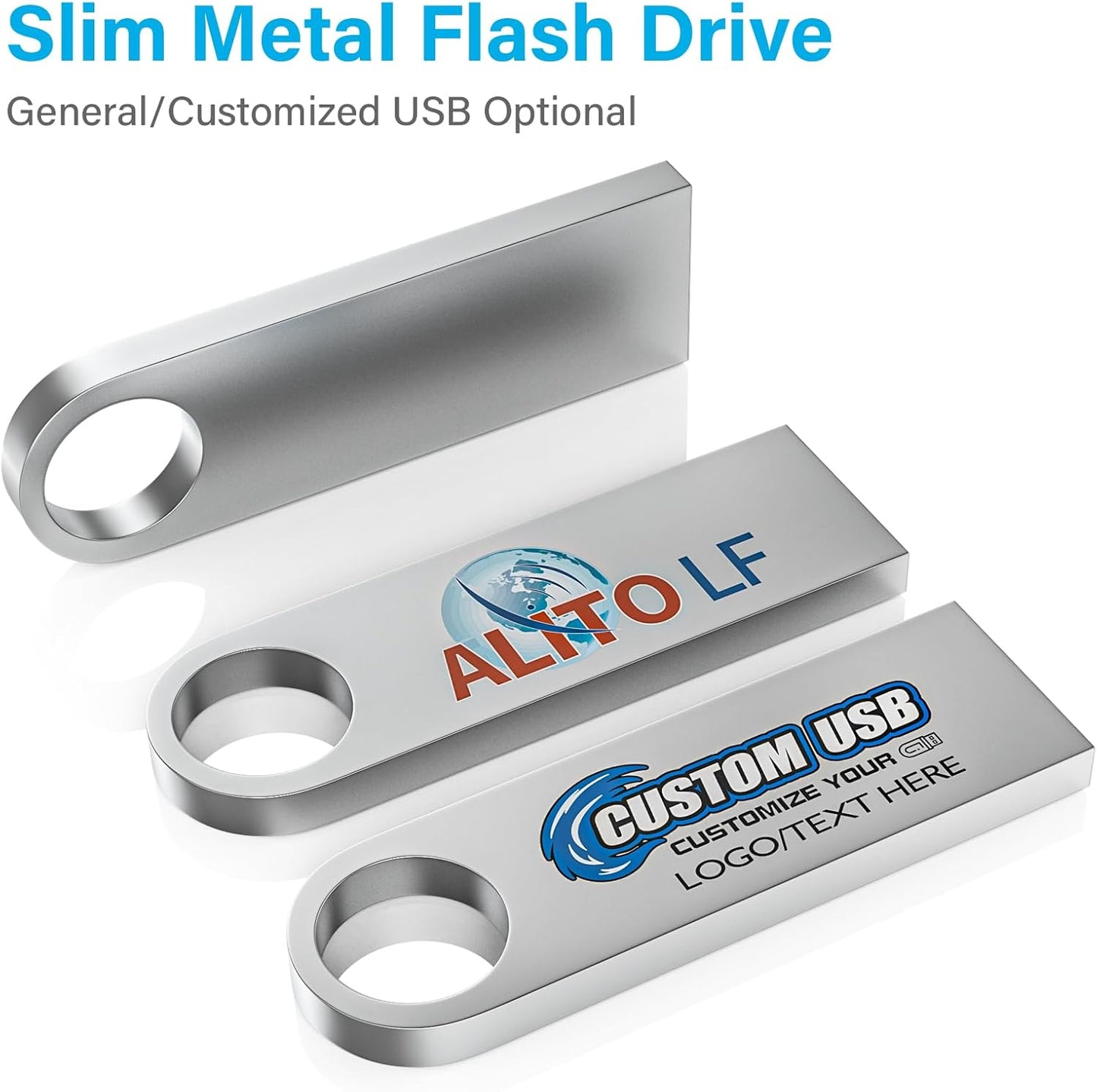 ABLAZE Custom Flash Drive 128MB 10 Pack, Personalized USB with Your Logo Metal Thumb Drives USB 2.0 Memory Stick Pendrive (Sliver)