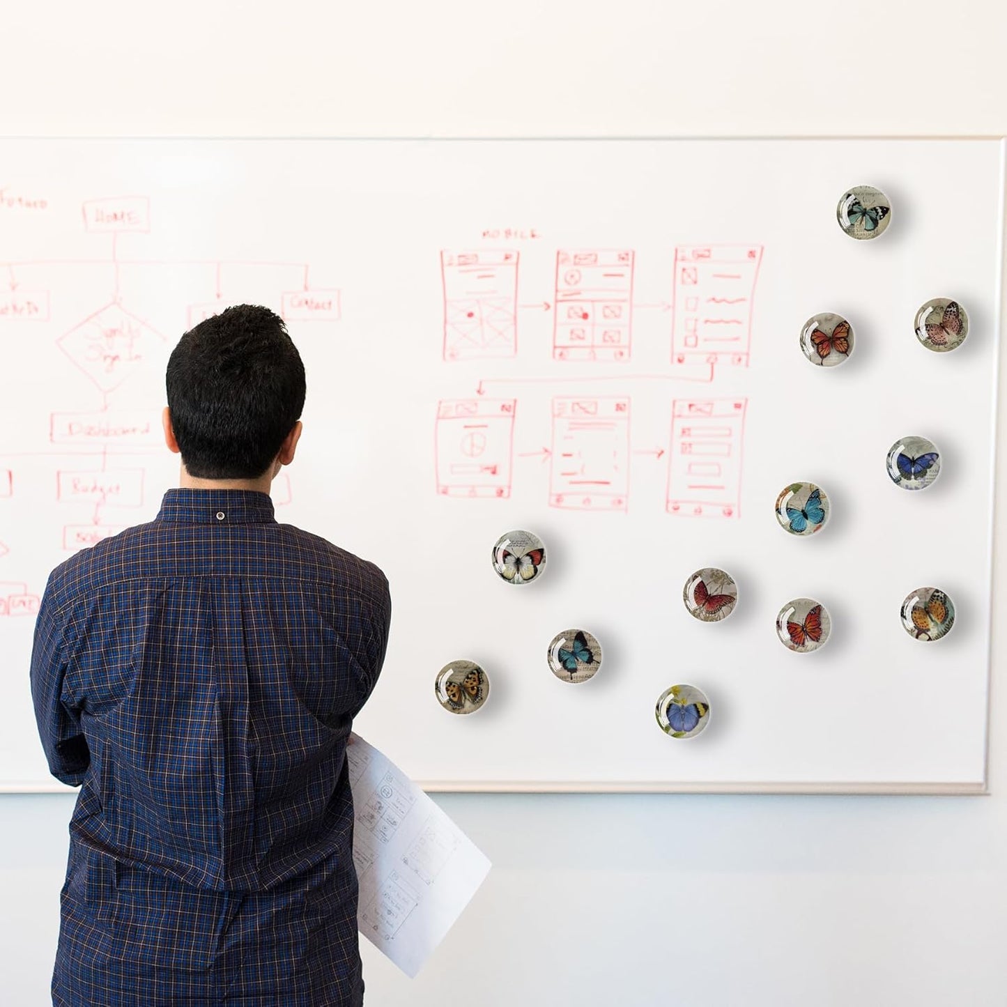 12Pcs Glass Refrigerator Magnet Fridge Sticker,Butterfly Fridge Magnets Decoration for Crafts,Strong Fridge Magnets for Kitchen, School,Office Whiteboard, Cabinet and Dishwasher