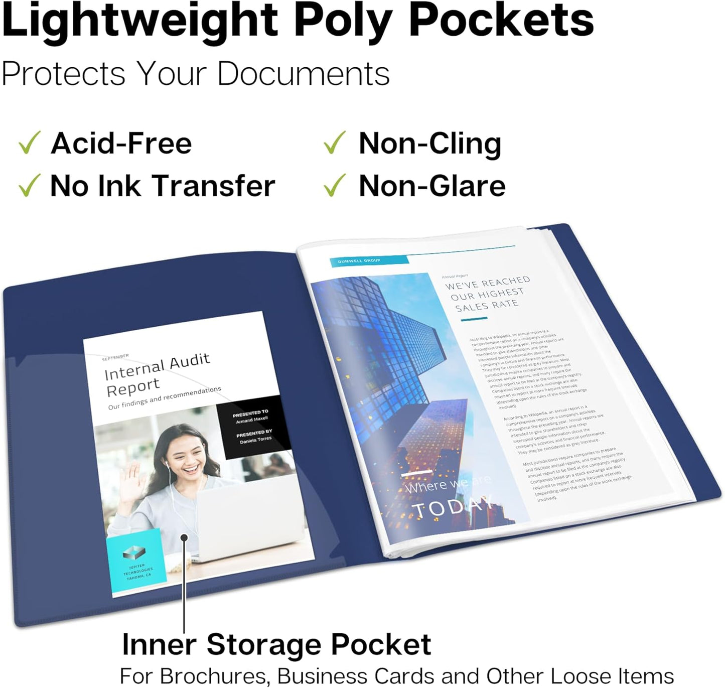 Dunwell Presentation Binder 48-Pocket, Displays 96 Pages, 8.5x11 Portfolio Binder with Plastic Sleeves, Storage and Organizer for Documents, Photos, Kids Artwork, Projects, Recipes (Blue)