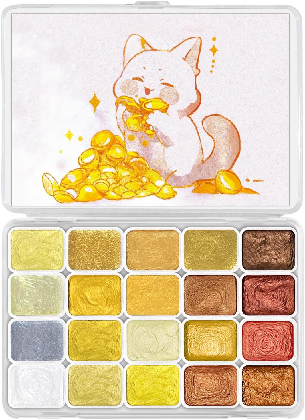 Mini Glitter Watercolor Paint Set, 20 Colors Shimmer Metallic Watercolour Painting Sets, Solid Pearl Water Color Paints for Kids, Adult, 1ml Trial Pack (Gold 20)
