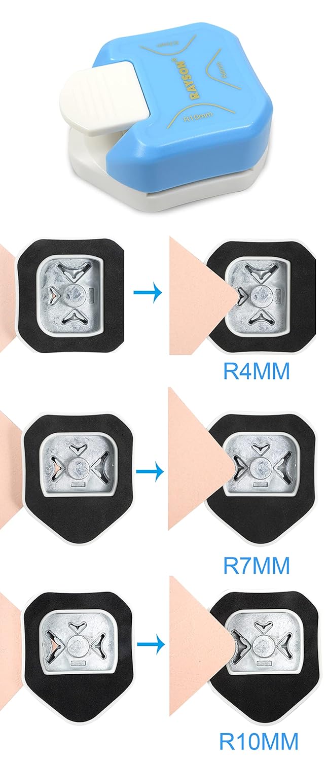 RAYSON CR05BL 3 in 1 Corner Cutter, 4mm 7mm 10mm 3 Way Corner Rounder Paper Punches for Paper Craft, DIY Projects, Blue