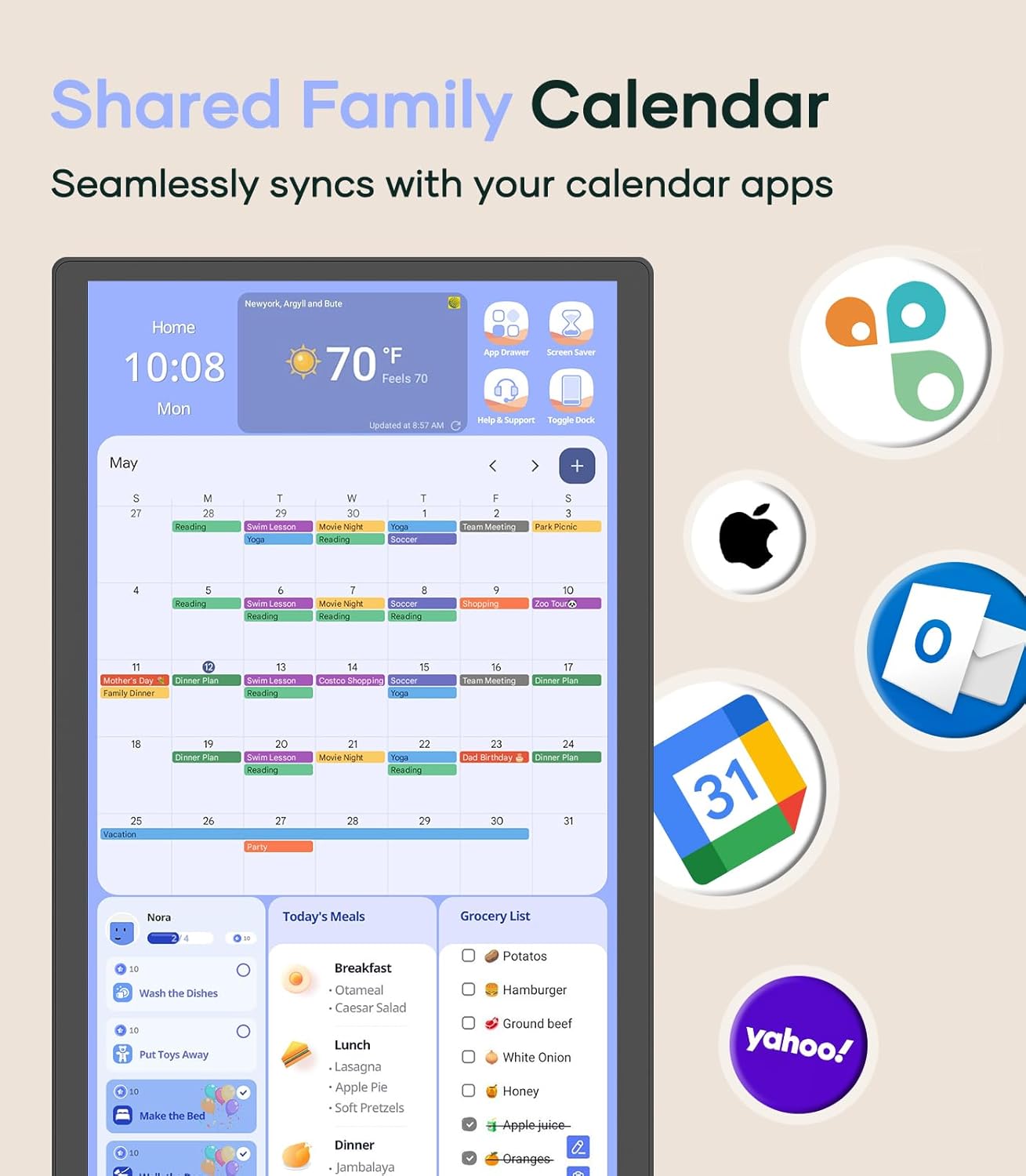 Digital Calendar+ 2: 24 Inch Wall Touch Screen Chore Chart Customize Dashboard Smart Electronic Calendar for Family Schedules Meal Planner Supports All Google Play Apps Wall Mount Black