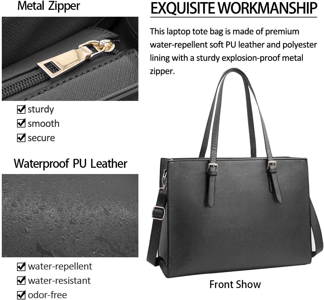 Laptop Bag for Women Waterproof Lightweight Leather 15.6 Inch Computer Tote Bag Business Office Briefcase Large Capacity Handbag Shoulder Bag Professional Office Work Bag 15.6 Inch Grey