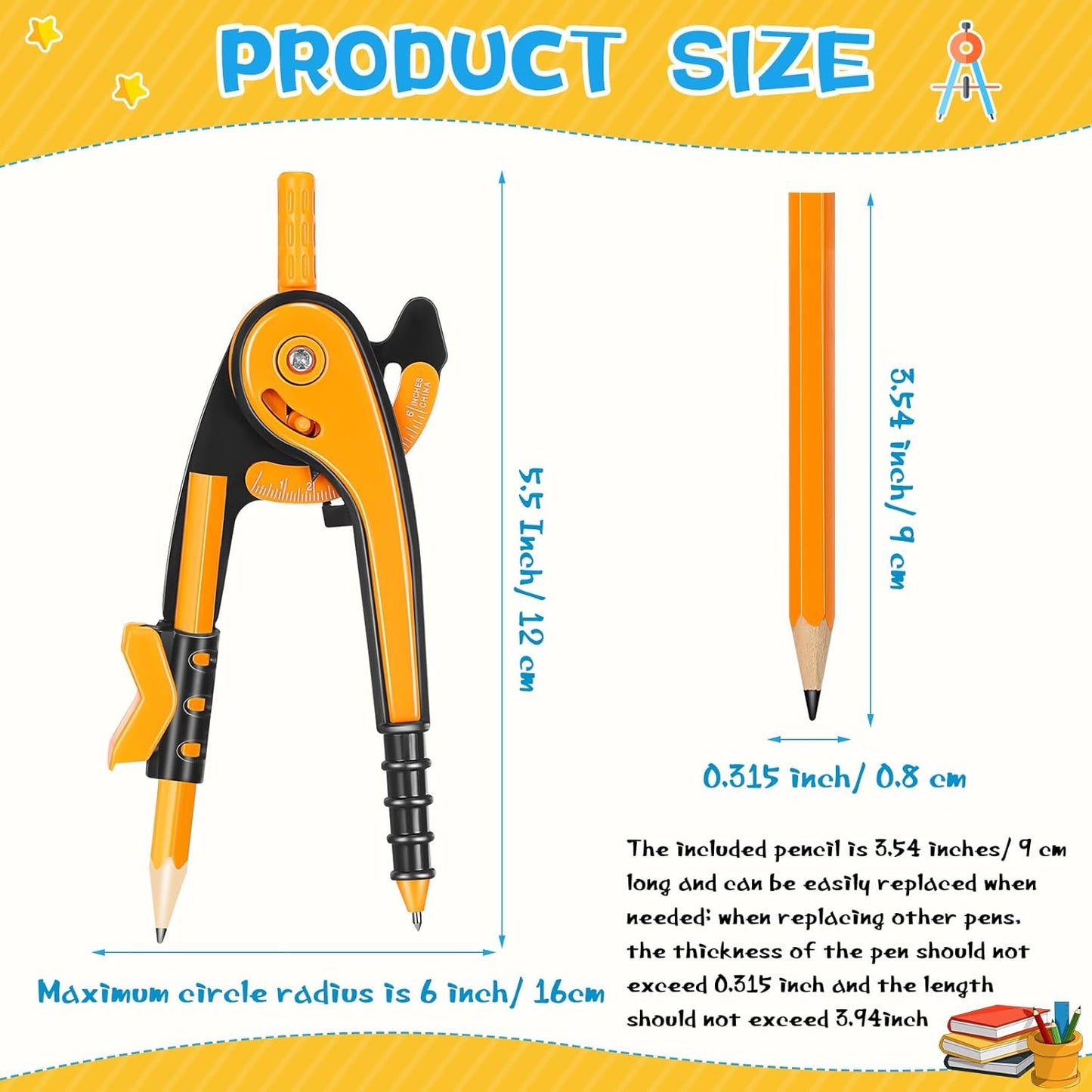 Zonon Student Math Geometry Compass Bulk 6 Inch Plastic Drawing Compass with Pencils Bright Color Precision Tool Back to School Supplies(24 Pcs)