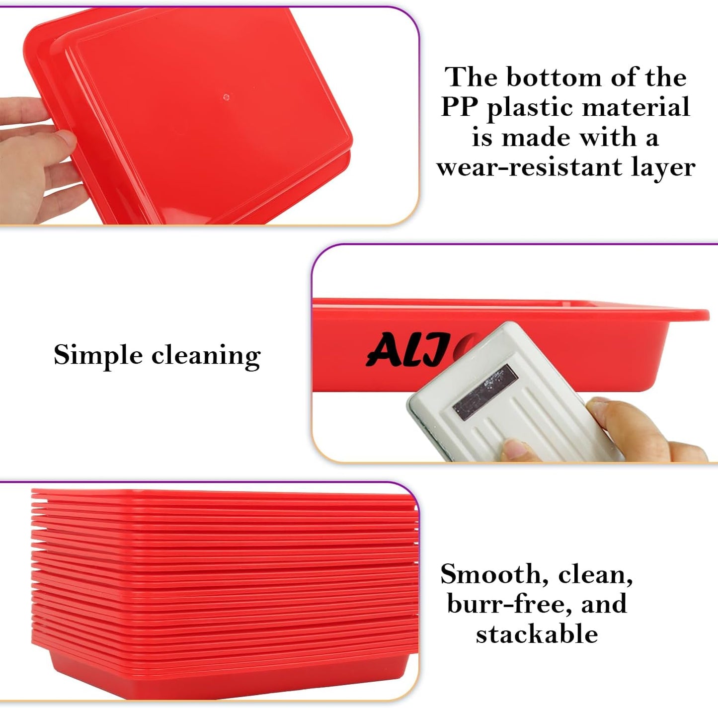 Craft Tray,24 Pack Art Trays for Kids Plastic Activity Trays Stackable Craft Trays,Shallow Craft Storage Organizer, DIY Project & Painting Tray,Art Supplies,9.45 x 7.1 x 0.98 Inch (Red)