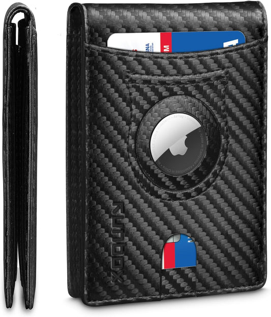 RUNBOX AirTag-Wallet-Mens-Slim-RFID Blocking Wallets Leather with Bill Compartment Air Tag Bifold Card Holder Wallet Gifts for Men Dad