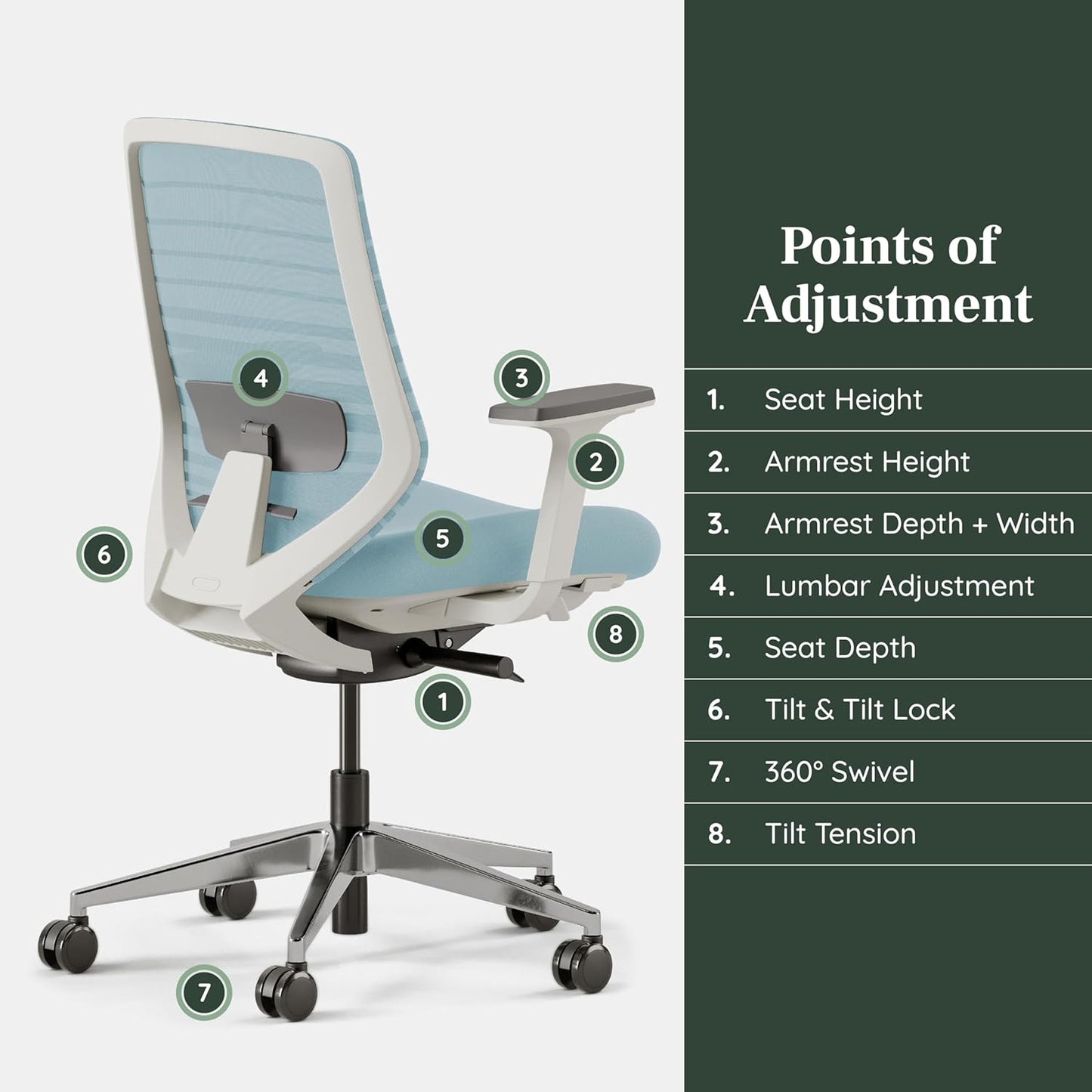Branch Ergonomic Chair - A Versatile Desk Chair with Adjustable Lumbar Support, Breathable Mesh Backrest, and Smooth Wheels - Experience Optimal Comfort and Support - Light Blue