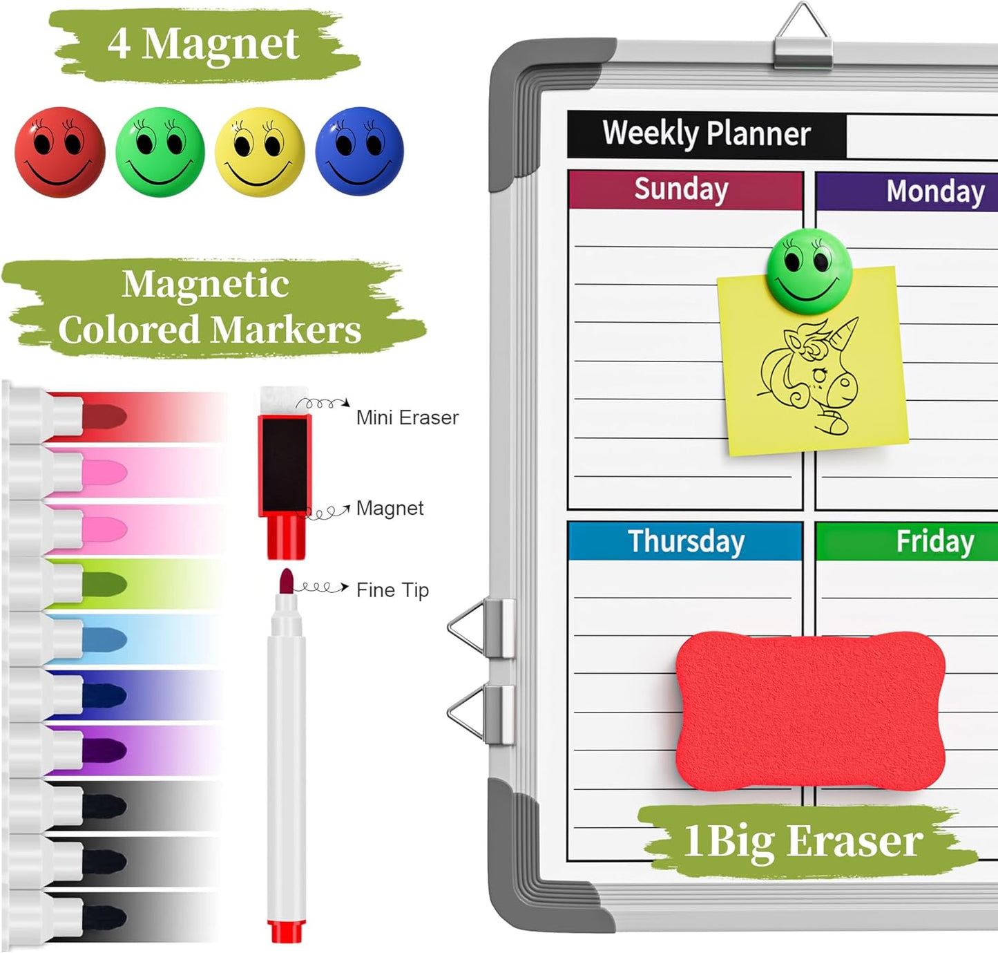 Dry Erase Calendar Whiteboard for Wall, Polegas 16" X 12" Magnetic White Board Board, Small Wall Monthly Double Sided Boards Student, Home, Office (Red)