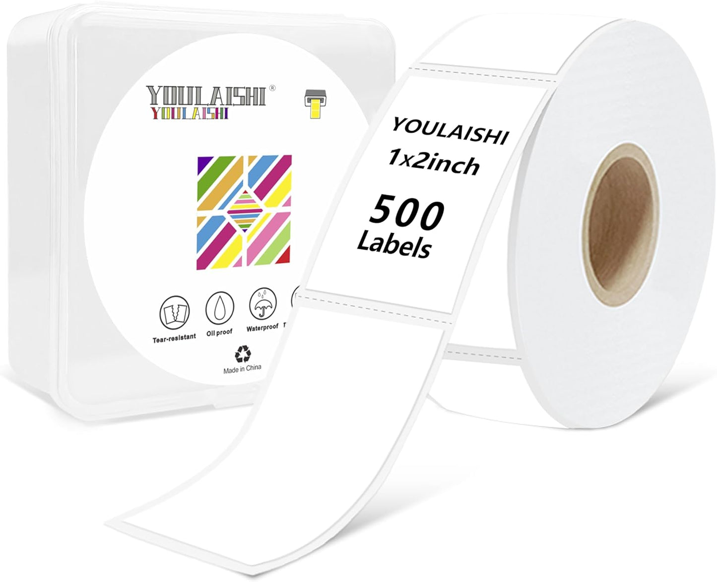 1X2 inch Label Stickers Roll for Thermal Printer 500PCS White Colored Removable Freezer Labels Waterproof Blank Sticker Labels to Write on for Food Containers and Jars