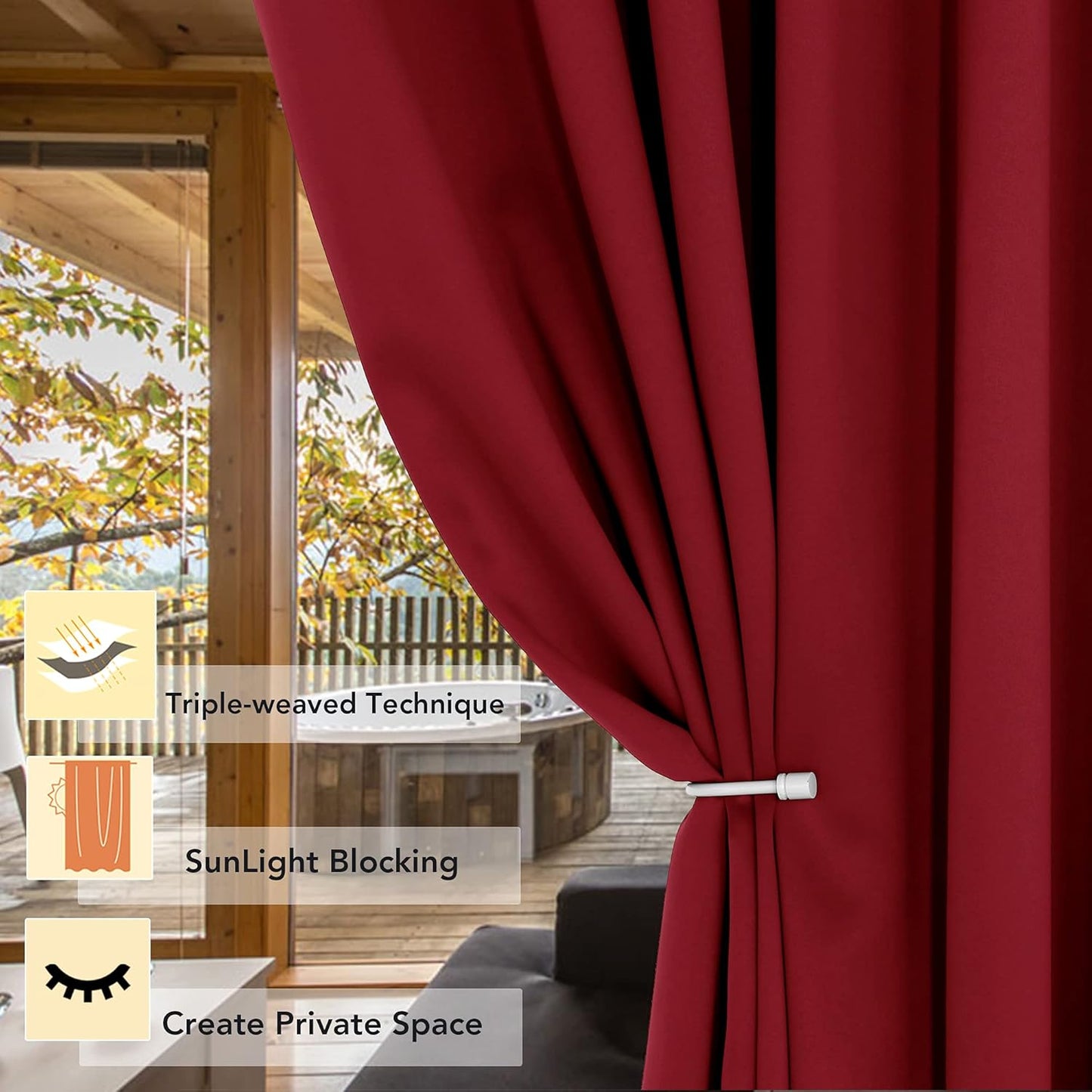 BONZER Wide Room Divider Blackout Curtain Total Privacy Wall Room Darkening Grommet Curtains for Shared Room, 84L x 70W Inch (7L x 5.8W ft), 1 Panel, Red