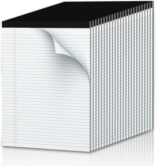 White Legal Pads 8.5 x 11 Narrow Ruled, 24 Pack Notepads College Ruled Pads of Paper With Sturdy Back 37 Lines 70 GSM Paper, Writing Note Pads 30 Sheets Per Writing Pad for Taking Notes, Reminders