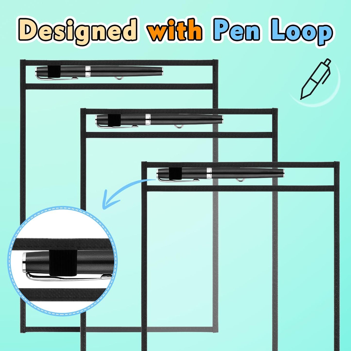 50 Packs Dry Erase Pocket Sleeves with 2-Ring, Reusable Clear Plastic Classroom Sleeves, 10x14 Inch Ticket Holders, Plastic Sleeves for School/Office Organization