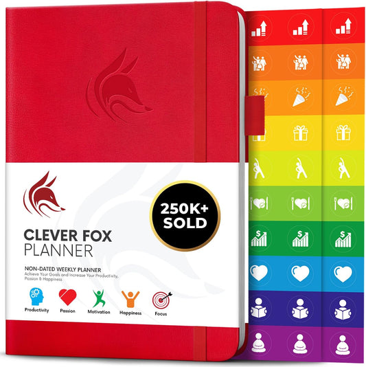 Clever Fox Planner – Undated Weekly & Monthly Planner for Productivity, Time Management & Goals – Organizer Journal – A5 (Red)