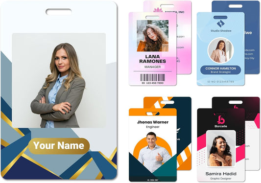 Custom Id Badge Custom Id Card Identification Badges Customizable Personalized Name Badge Customize Name Tag Photo Logo Employee Work Office Volunteer Customized Personal (Vertical-7)