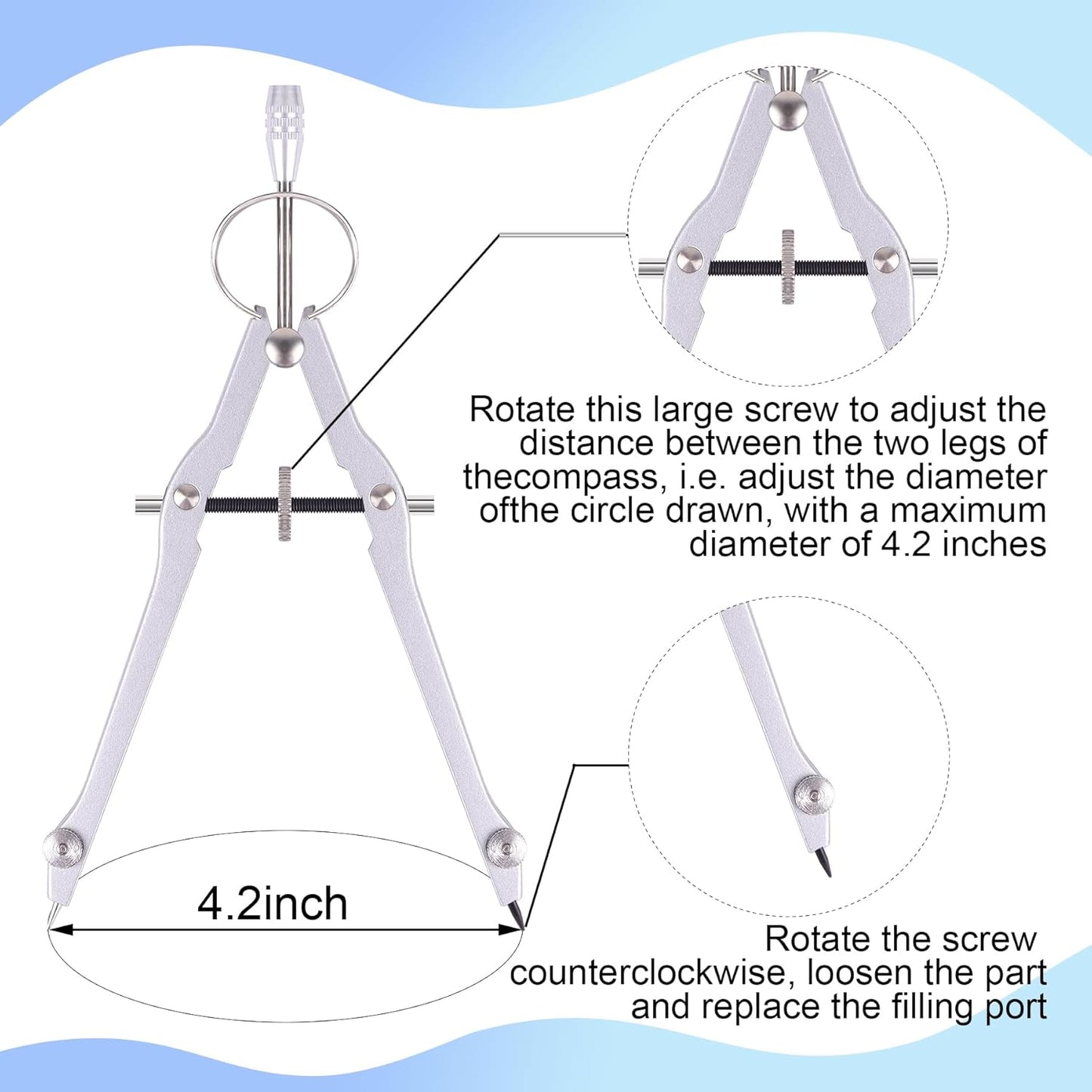 Compass and Protractor Set, Professional Drawing Compass Tool, Metal Compass with Extra Refills, Compass for Geometry and 6 Inch Math Protractors 180 Degree (Navy Blue)