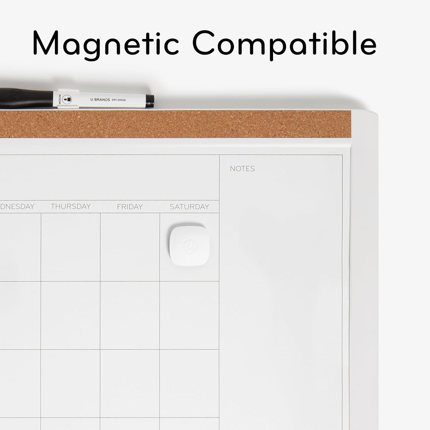 U Brands Magnetic Dry Erase Calendar White Board, 16" x 20", White Pin-It Frame, Includes Marker and Magnet