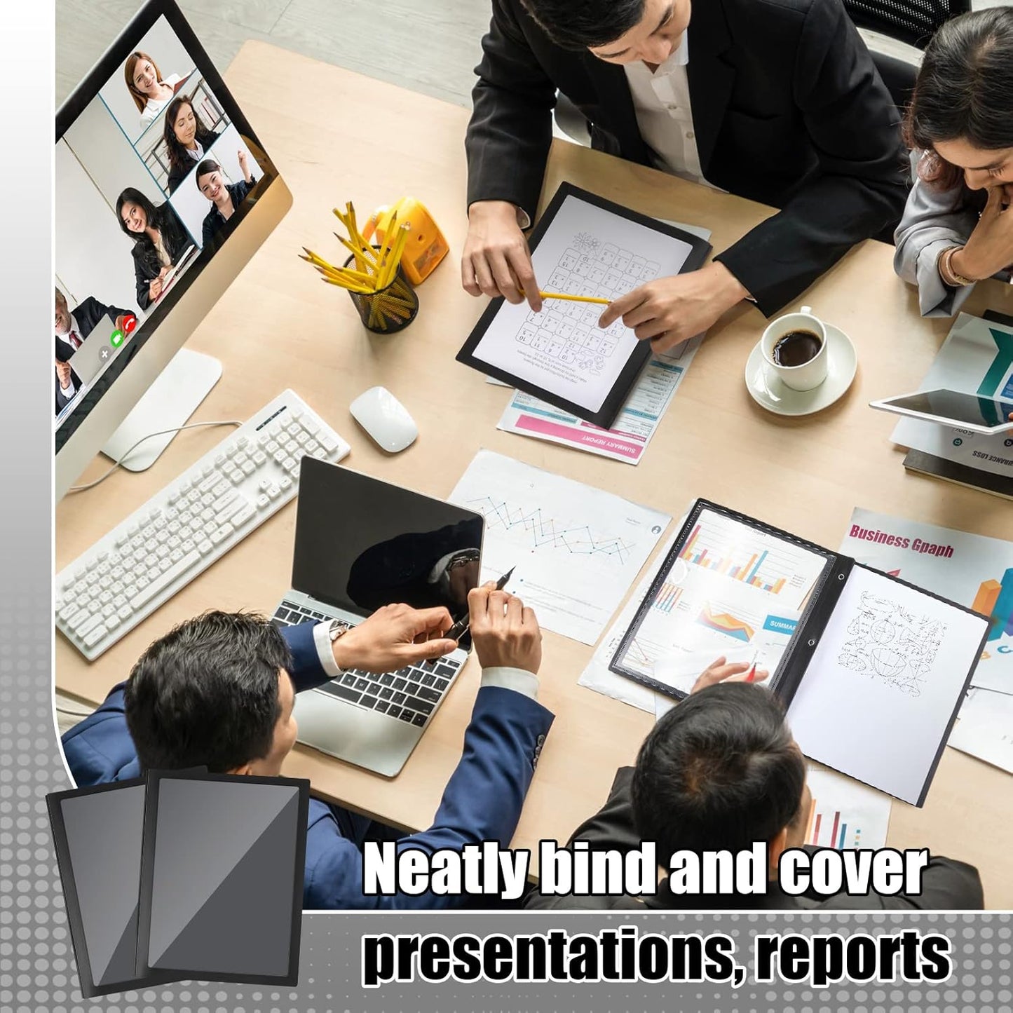 Teling 36 Pcs Report Covers with 3 Prong Fasteners Clear Front Presentation Folders Frame View Poly Report Folder Presentation Binder for Paper Document School Office(Black)