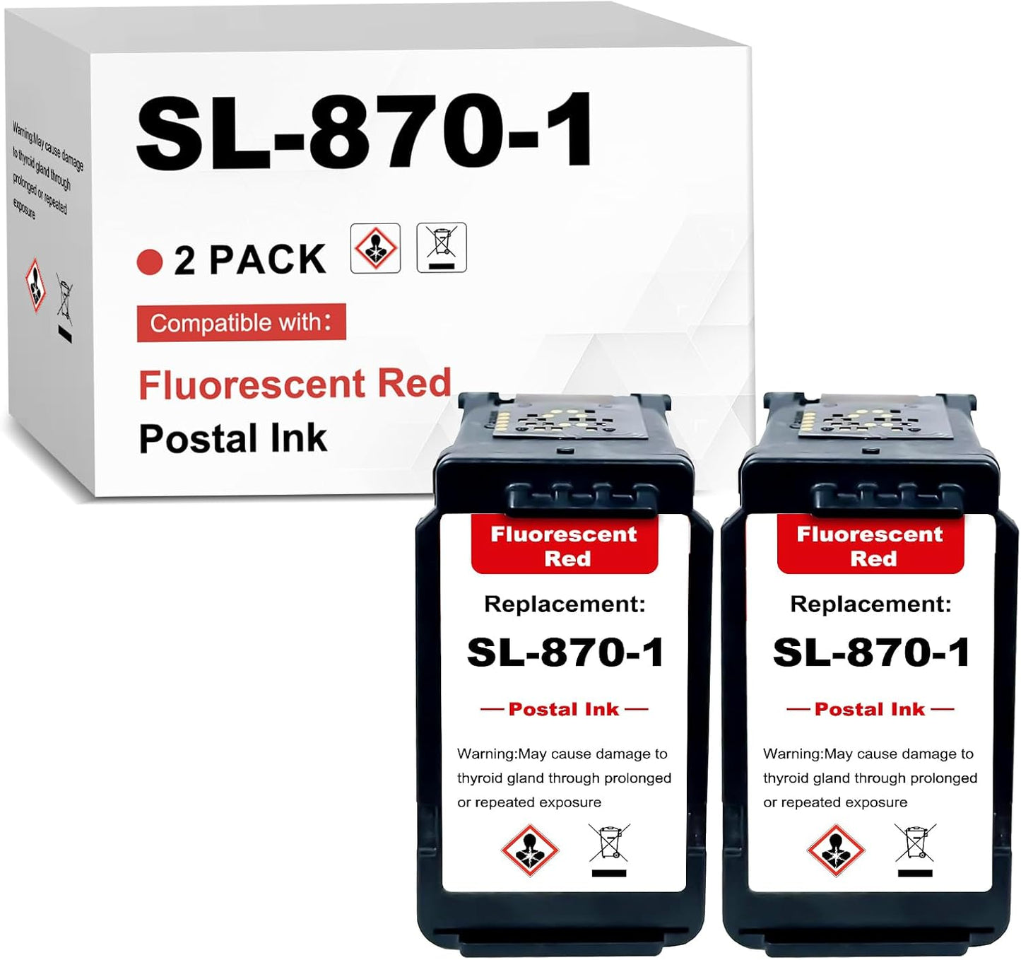 SL-870-1 XXL Fluorescent Red Ink Cartridge Compatible for PB New SendPro Mailstation Postage Meter (CSD1) - 2 Pack(18ML) 18ML