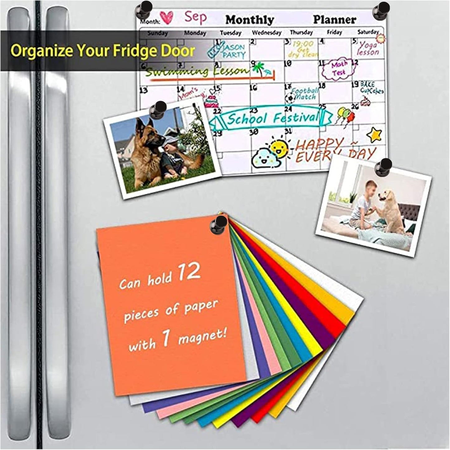 VNDUEEY 12Pcs Black Fridge Magnets Refrigerator Magnet, Metal Magnets for Whiteboard, Small Strong Magnets for Locker, Map, Office, School, Kitchen