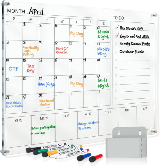 MAKELLO Acrylic Calendar for Wall, Clear White Board Calendar for Office, School, Home, Monthly Whiteboard with Weekly, 32x24 in