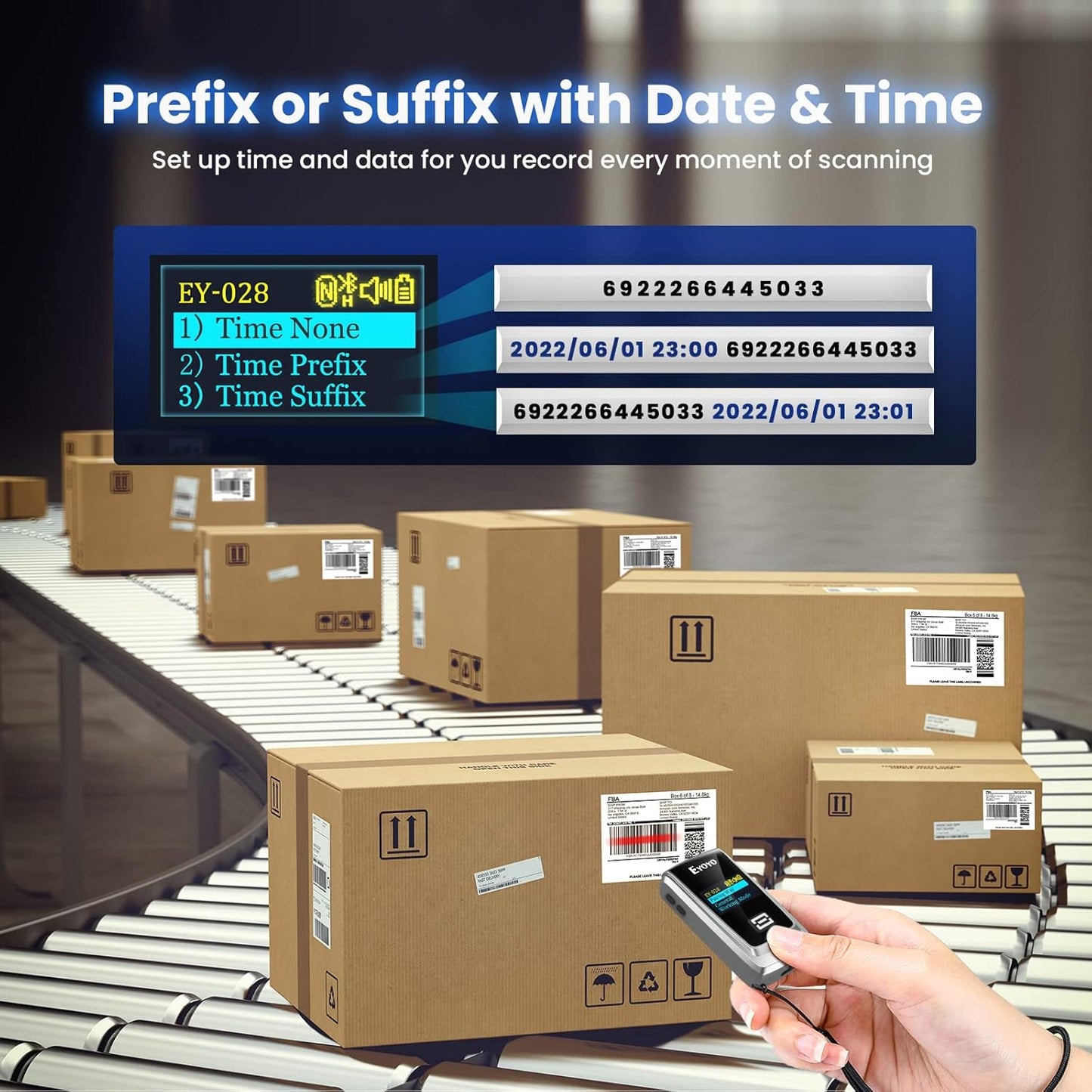 Eyoyo QR Code Scanner with LCD Display, Mini Portable Bluetooth Barcode Scanner, Wireless 1D 2D Book Bar Code Scanner for Library Classroom Inventory Compatible with iPhone iPad Android iOS POS Laptop