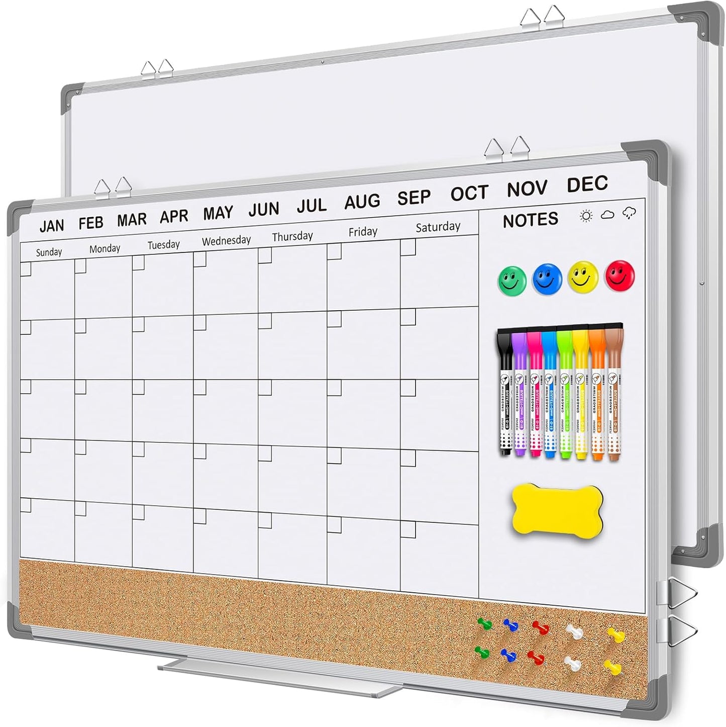 EAONE Magnetic Whitboard Calendar for Wall, Double Sided Dry Eraser Board Combo with Aluminum for Office, School, Home Kitchen (Silver, 36" x 24")