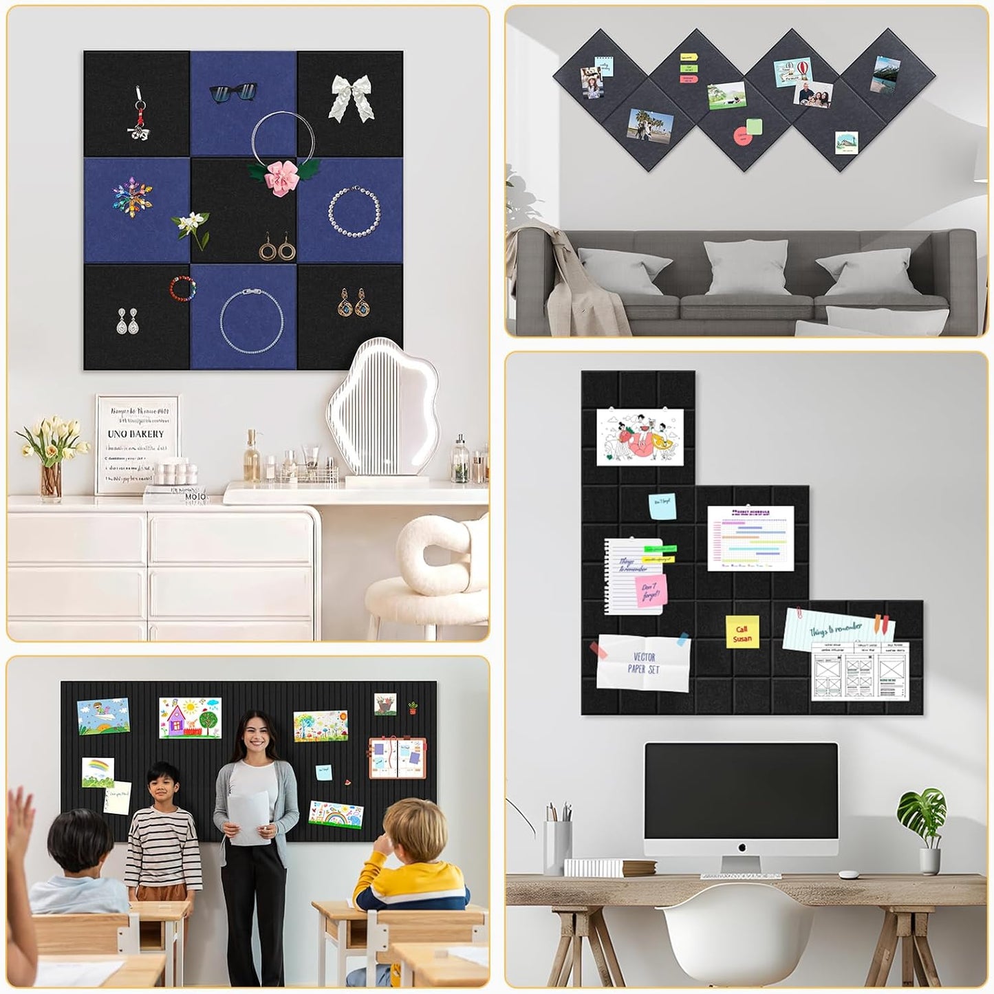 Smarpau Large Cork Board 48"x36", Bulletin Board for Walls, 12 Pack Pin Board Felt Corkboards with 35 Pushpins 50 Removable Security Stickers, Cork Boards for Office Home Decor