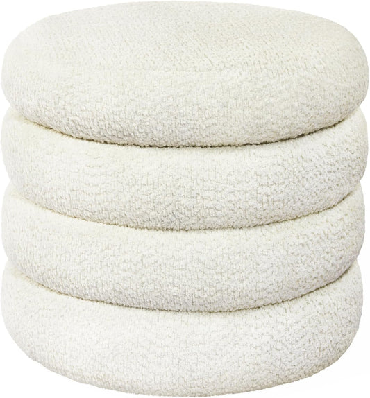 Storage Ottoman, Round Ottoman with Storage, Vanity Stool Foot Rest with Removable Lid, Round Boucle Upholstered for Living Room Pouf Footstool