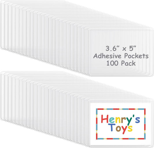 Jeyiour 100 Pcs Label Holders Adhesive Nameplate Pockets Storage Bin Labels Index Card Holder Shelf Plastic Peel Stick for Classroom Supermarket Bookshelf Library Student Box Drawer (3.6 x 5 Inch)