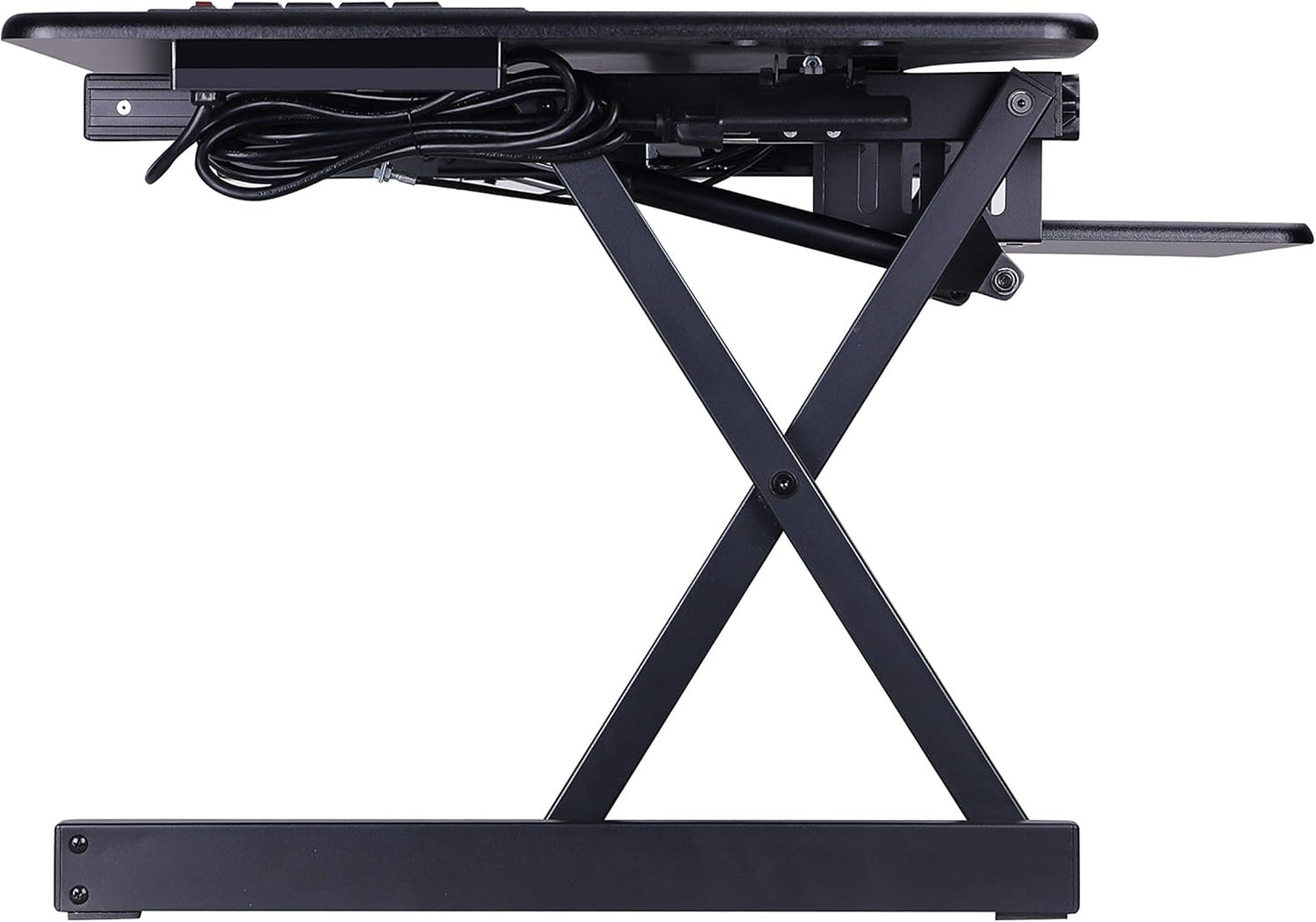 Rocelco 46" Height Adjustable Standing Desk Converter - Desktop AC USB Charger - Sit Stand Up Triple Monitor Riser - Tall Computer Workstation - Retractable Keyboard Tray - Black (R DADRB-46-ACUSB)